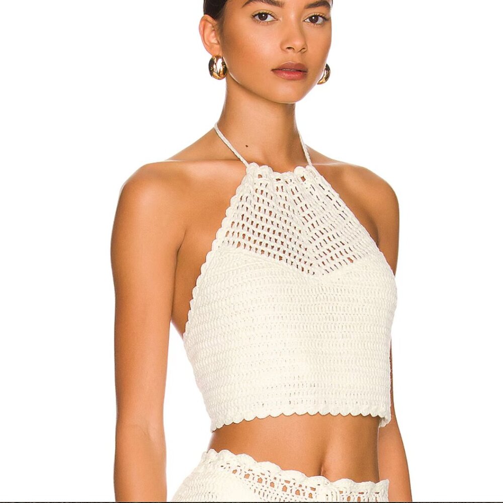 More to Come Crochet Halter Top and Midi Skirt Co-ord SET in Ivory - Size XS - Picture 2 of 6